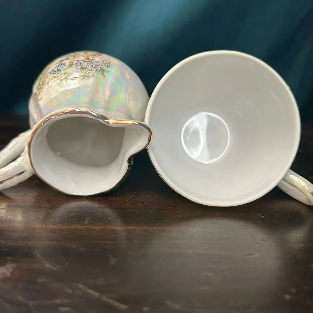 Pearlescent Iridescent Creamer and Demitasse Cup Set